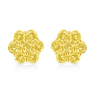 14K Yellow Gold Plated .925 Sterling Silver 1.0 Cttw Treated Yellow Diamond Floral Stud Earrings (Yellow Color, I1-I2 Clarity)