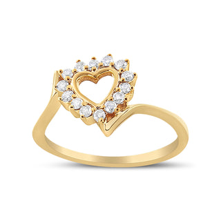 10K Yellow Gold Plated .925 Sterling Silver 1/4 Cttw Diamond Open Heart Promise Ring - Size 5