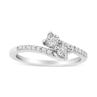 10K White Gold 1/4 Cttw Miracle Set Round Cut Diamond Two-Stone Ring (H-I Color, I2 Clarity) - Size 8