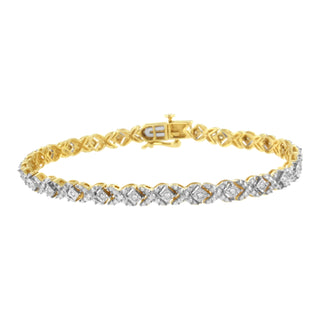 10K Yellow Gold Plated .925 Sterling Silver 1/4 Cttw Diamond Alternating "X" And Bezel Link Bracelet (I-J Color, I2-I3 Clarity) - Size 7.25 "