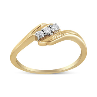 10K Yellow Gold Over .925 Sterling Silver 1/10 Cttw Diamond Three-Stone Bypass Fashion Cocktail Ring ( I-J Color, I2-I3 Clarity) - Size 7