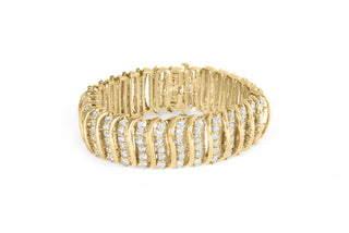 10K Yellow Gold 15.0 Cttw Diamond S Shaped Wave Link Two Tone 7” Tennis Bracelet (J-K Color, I2-I3 Clarity)