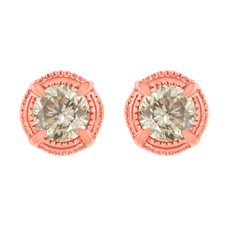 14K Rose Gold Plated .925 Sterling Silver 1.0 Cttw Round Brilliant Cut Diamond Solitaire Milgrain Stud Earrings (K-L Color, I2-I3 Clarity)