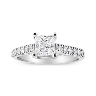 14K White Gold 1 1/5 Cttw 4-Prong Set Princess Diamond Classic Engagement Ring (I1-I2 Color, H-I Clarity) Ring Size 7