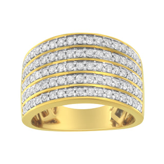 14K Yellow Gold Plated .925 Sterling Silver Diamond Multi-Row Band Ring (1 1/10 Cttw, J-K Color, I1-I2 Clarity) - Size 7