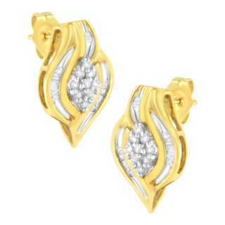 10K Yellow Gold 1/3 Cttw Round-Cut Diamond Cluster And Swirl Stud Earrings (J-K Clarity, I2-I3 Color)