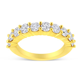 14K Yellow Gold Plated .925 Sterling Silver 2.0 Cttw Round Brilliant Cut Diamond 10 Stone Anniversary Band Ring (J-K Color, I1-I2 Clarity) - Size 6