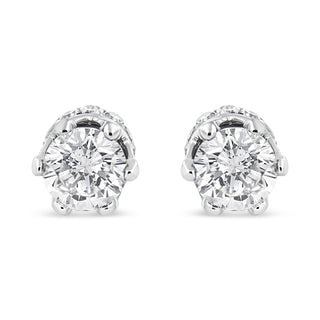 14K White Gold 2.0 Cttw Round Cut Prong-Set Diamond Crown Stud Earring (I-J Color, I1-I2 Clarity)