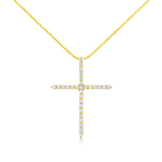 10K Yellow Gold 3.00 Cttw Round-Cut Diamond Cross 18" Pendant Necklace (J-K Color, I1-I2 Clarity)