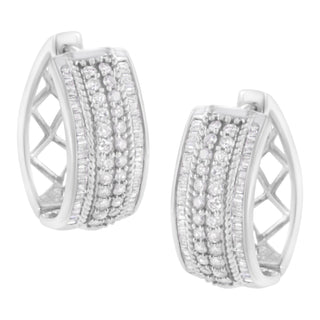 .925 Sterling Silver 1.0 Cttw Round And Baguette-Cut Diamond Hoop Earring (H-I Color, I2-I3 Clarity)