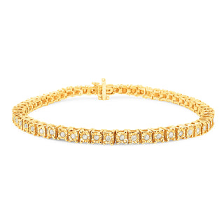 10K Yellow Gold Over .925 Sterling Silver 1.0 Cttw Diamond Square Frame Miracle-Set Tennis Bracelet (I-J Color, I3 Clarity) - 7"