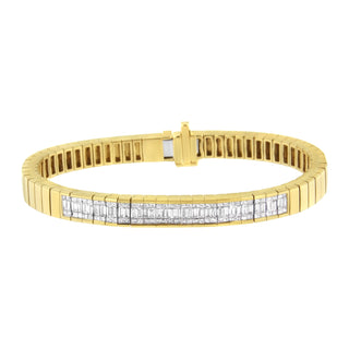 14K Yellow Gold 2 3/8 Cttw Princess And Baguette-Cut Diamond Tennis Bracelet (I-J Color, Si1-Si2 Clarity) - Size 7.25