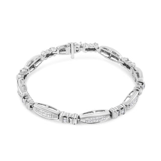 14K White Gold 2.0 Cttw Channel-Set Alternating Baguette And Princess-Cut Diamond Link Bracelet (H-I Color, Si2-I1 Clarity) - Size 7