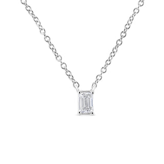 14K White Gold 1/3 Cttw Emerald Shape Solitaire Diamond 18" Pendant Necklace (G-H Color, Vs2-Si1 Clarity)