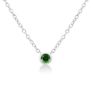 .925 Sterling Silver 1/10 Cttw Green Diamond Suspended Bezel-Set Solitaire 16"-18" Adjustable Pendant Necklace (Color Enhanced, I1-I2 Clarity)