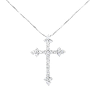 .925 Sterling Silver 1/2 Cttw Diamond Bottony Cross Style 18" Pendant Necklace (I-J Color, I2-I3 Clarity)