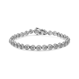 .925 Sterling Silver 1/10 Cttw Diamond Open Circle Wheel Link 7" Tennis Bracelet (I-J Color, I2-I3 Clarity)