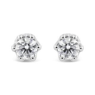 14K White Gold 1/2 Cttw Round Diamond Crown Stud Earring (I-J Color, I1-I2 Clarity)