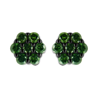 .925 Sterling Silver 2.0 Cttw Prong Set Round-Cut Treated Green Diamond Floral Cluster Stud Earring (Fancy Green Color, I1-I2 Clarity)