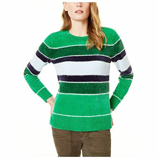 Maison Jules Women's Striped Metallic Chenille Sweater Green Size Extra Large