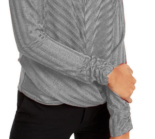 BCX Women's  Rhinestone-Neckline Striped Top Gray Size Small