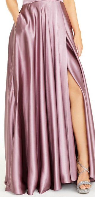 Blondie Nites Women's Side-Slit Halter Gown Purple Size Small