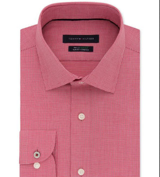 Tommy Hilfiger Men's Slim Fit Button Down Dress Shirt Red Size 18X34X35