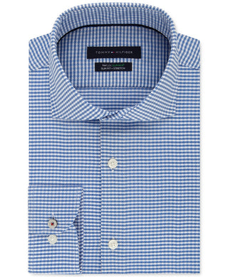 Tommy Hilfiger Men's Slim-Fit Non-Iron ThH Flex Supima Stretch Check Dress Shirt Blue Size 34X35