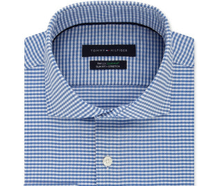 Tommy Hilfiger Men's Slim-Fit Non-Iron ThH Flex Supima Stretch Check Dress Shirt Blue Size 34X35