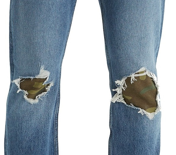 Levi's Men's 502 Tapered Fit Ripped With Camo Print Repair Jeans Blue Size 3X-Large