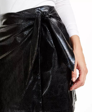 Leyden Women's Snake-Embossed Mini Skirt Black Size Medium