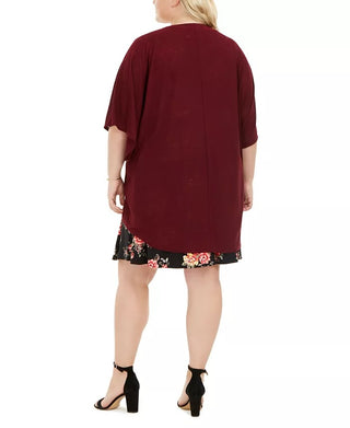 Love Squared Women's Plus Size Open-Front Jacket & Floral-Print Dress Black Size 1X