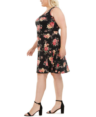 Love Squared Women's Plus Size Open-Front Jacket & Floral-Print Dress Black Size 1X