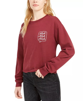 Love Tribe Juniors' Blah Blah Cropped Graphic Sweatshirt Dark Red Size X-Large