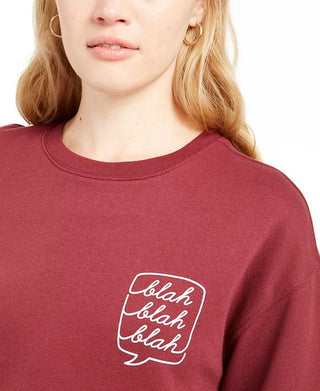 Love Tribe Juniors' Blah Blah Cropped Graphic Sweatshirt Dark Red Size X-Large