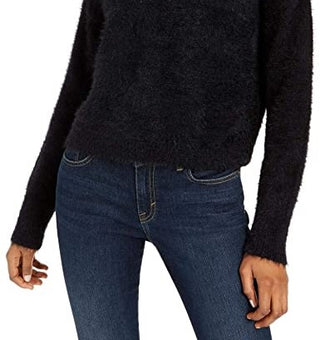 Sun + Moon Women's Fuzzy Mockneck Sweater Black Size Large