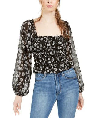Leyden Women's Daisy Floral Print Cropped Top Black Size Extra Large