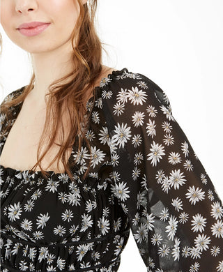 Leyden Women's Daisy Floral Print Cropped Top Black Size Medium