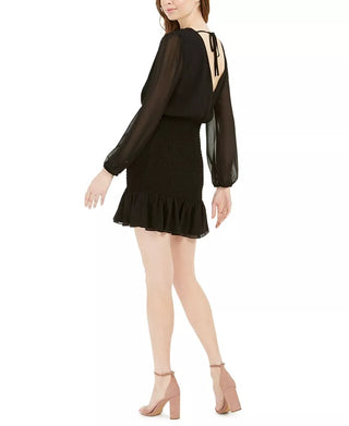 Leyden Smocked Women's Tie-Back Mini Dress Black Size Extra Small