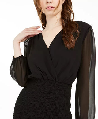 Leyden Smocked Women's Tie-Back Mini Dress Black Size Extra Small