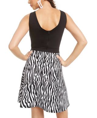 Rosie Harlow Juniors' Zebra-Print Skater Dress Black Size X-Small