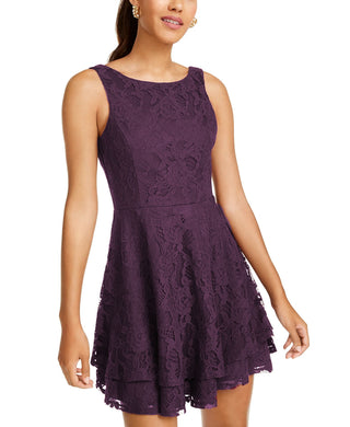 Speechless Juniors' Lace Double-Skirt Fit & Flare Dress Purple Size 7