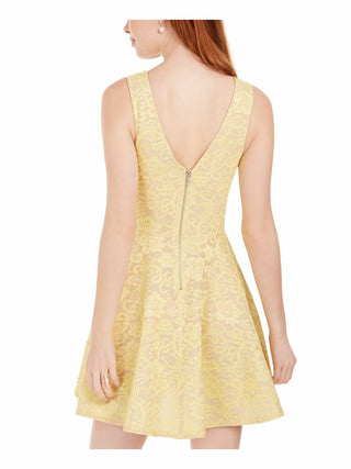 Speechless Juniors' Lace Fit & Flare Dress Yellow Size 11