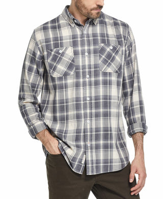 Weatherproof Vintage Men's Button Front Flannel Plaid Shirt Beige Size Small