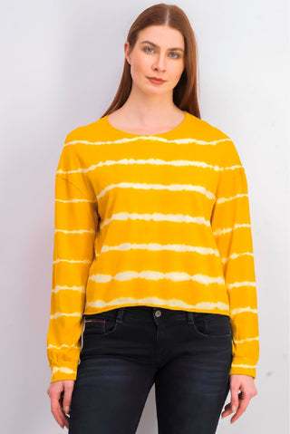 Rebellious One Juniors' Striped Tie-Dye Long-Sleeved T-Shirt Yellow Size Medium