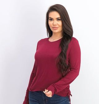Rebellious One Juniors' Side-Ruched Top Dark Red Size Medium