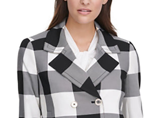 Tommy Hilfiger Women's Double-Breasted Gingham Jacket Gray Size 10