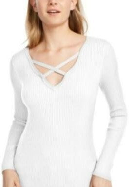 Hippie Rose Juniors' Women's Crisscross Sweater White Size X-Large