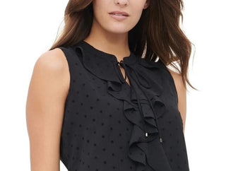 Tommy Hilfiger Women's Dot-Print Ruffled Top Black Size Extra Small