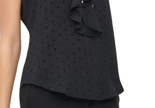 Tommy Hilfiger Women's Dot-Print Ruffled Top Black Size Extra Small